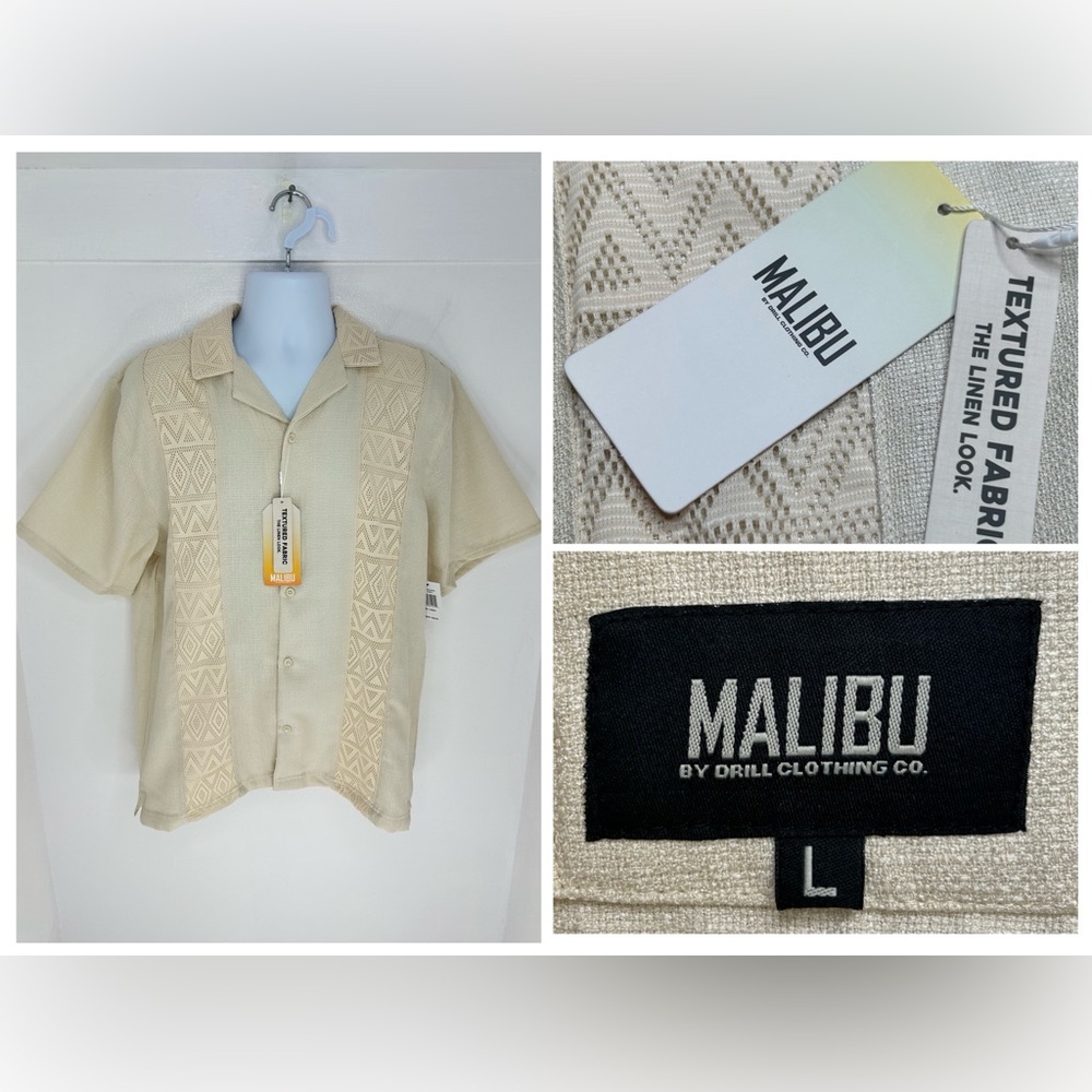 NWT Malibu by Drill Clothing Co Hawaiian Shirt Sz‎ Large Textured Beach Vacation